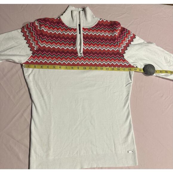 Nils designer quarter-zip sweater red & white zigzag pattern Large Women’s Top - Picture 3 of 7